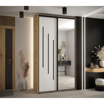 Šatní skříň Šatní skříň YVONA 9 - 140/45 cm, dub artisan / bílá / černá