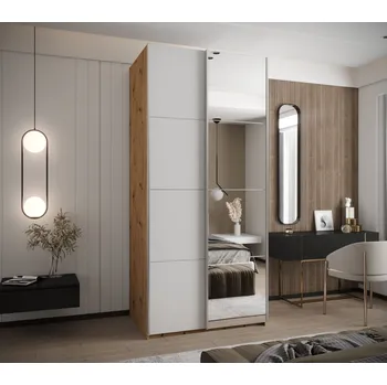 Šatní skříň Dvoudveřová skříň SAMARA 3 - 100 cm, dub artisan / bílá / stříbrná