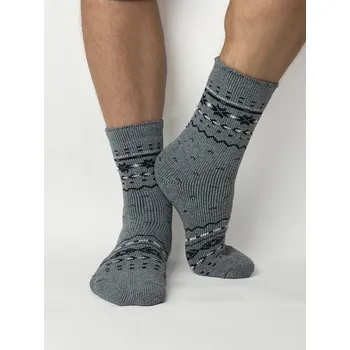 Pánské ponožky Šedé zimní pánské ponožky s norským vzorem, VELIKOST 40 - 43