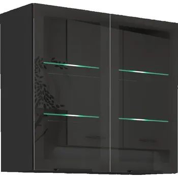 Kuchyňská skříňka Horní prosklená skříňka TOVA - šířka 80 cm, ořech okapi / černá
