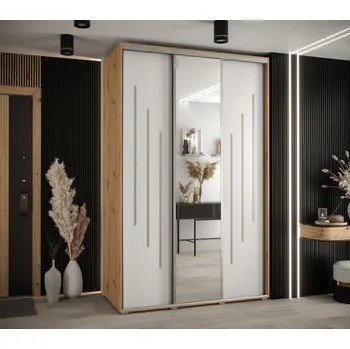 Šatní skříň Šatní skříň YVONA 9 - 160/60 cm, dub artisan / bílá / stříbrná