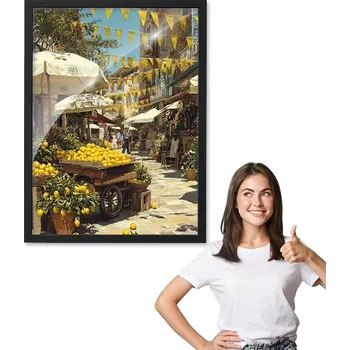 Obraz Obraz s rámem vzor STÁNEK S CITRONY +černý rámeček 50x70 do kuchyně