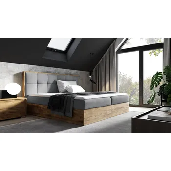 Postel Kontinentální postel 160x200 CHANTELLE 8 - dub wotan / šedá + topper ZDARMA