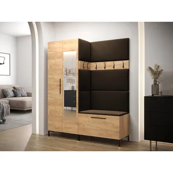 Předsíňová stěna Předsíňová stěna s botníkem a čalouněnými panely ANDORA 5 - dub zlatý / hnědá