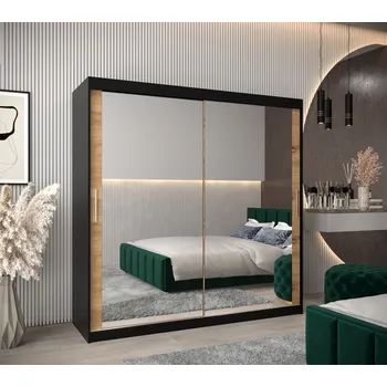 Šatní skříň Skříň s posuvnými dveřmi v šířce 200 cm TIMEA 3 - černá / dub artisan