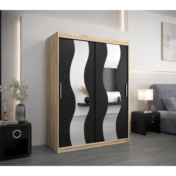 Šatní skříň Šatní skříň se zrcadly IRMA - šířka 150 cm, dub sonoma / černá