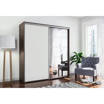 Šatní skříň Prostorná zrcadlová šatní skříň 150/215 JACOBO - čokoláda / bílá