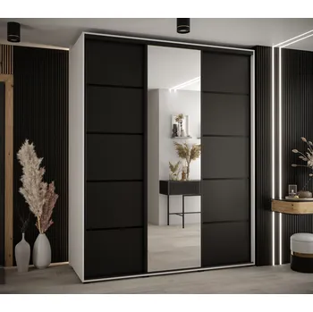 Šatní skříň Šatní skříň YVONA 5 - 190/60 cm, bílá / černá / černá