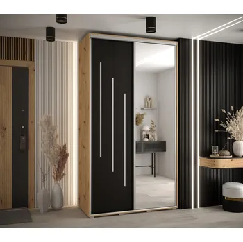 Šatní skříň Šatní skříň YVONA 9 - 130/45 cm, dub artisan / černá / stříbrná