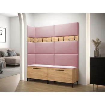 Předsíňová stěna Předsíňová stěna s čalouněnými panely ANDORA 6 - dub zlatý / růžová