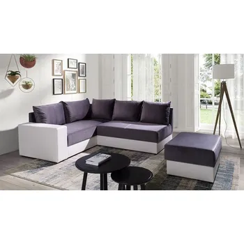 Sedací souprava Rohová sedací souprava s taburety CORTLAND 2 - bílá ekokůže / tmavá šedá, levý roh