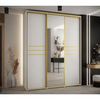 Šatní skříň Šatní skříň YVONA 11 - 200/60 cm, bílá / zlatá