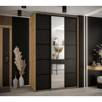 Šatní skříň Šatní skříň YVONA 5 - 160/60 cm, dub artisan / černá / černá