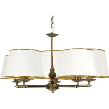 Závěsný pětiramenný lustr na řetězu GRAND - 5xE14, 40W, patina / bílé