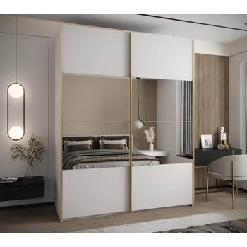 Šatní skříň Dvoudveřová skříň SAMARA 4 - 200 cm, bílá / zlatá