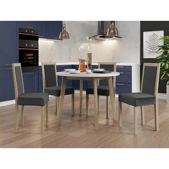 Jídelní stůl Sestava 4+1 do jídelny SALUSIA 1 - bílá / dub sonoma / ocelová