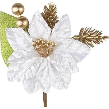 Vánoční dekorace MagicHome Vánoční větvička, s květem vánoční hvězdy, bílá, 16 cm