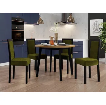 Jídelní stůl Sestava 4+1 do jídelny SALUSIA 1 - dub grandson / černá / tmavá olivová