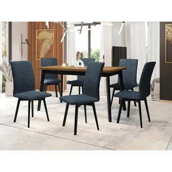 Jídelní stůl Moderní jídelní sestava 6+1 ADELBITE 10 - dub grandson / černá / modrá