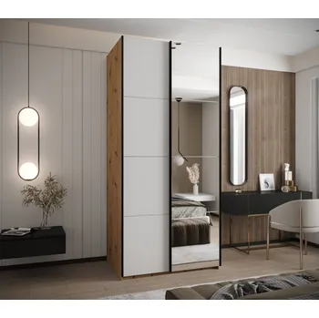 Šatní skříň Dvoudveřová skříň SAMARA 3 - 110 cm, dub artisan / bílá / černá