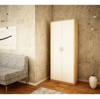 Šatní skříň Policová šatní skříň LUBA - šířka 74 cm, dub sonoma / bílá