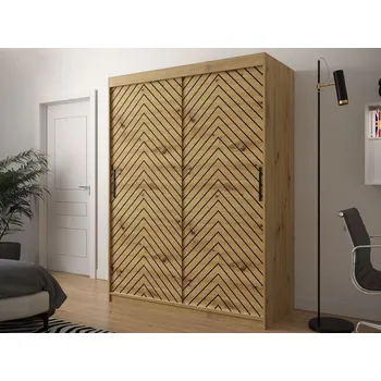 Šatní skříň Šatní skříň 150 cm s posuvnými dveřmi a šuplíky ORIOT - dub artisan / černá