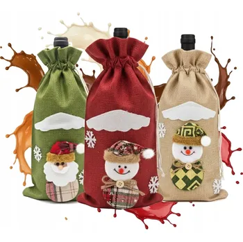 Vánoční dekorace Torebka Świąteczna na Butelkę Dárek Mikołaj Sněhulák Lněný pytel VÁNOCE