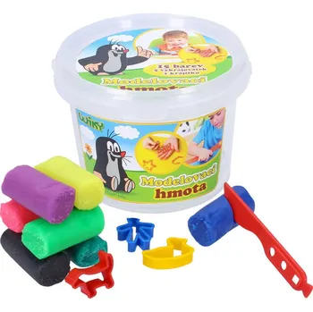 Modelovací hmota Modelína 300g KRTEK (Krteček) set s vykrajovátky a nožíkem 15 barev v kyblíku | AS22