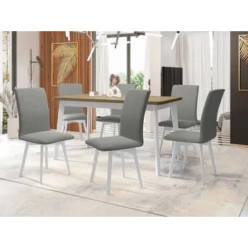 Jídelní stůl Moderní jídelní sestava 6+1 ADELBITE 10 - dub sonoma / bílá / šedá