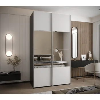 Šatní skříň Dvoudveřová skříň SAMARA 4 - 140 cm, černá / bílá / stříbrná