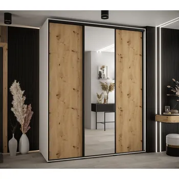 Šatní skříň Šatní skříň YVONA 3 - 190/60 cm, bílá / dub artisan / černá