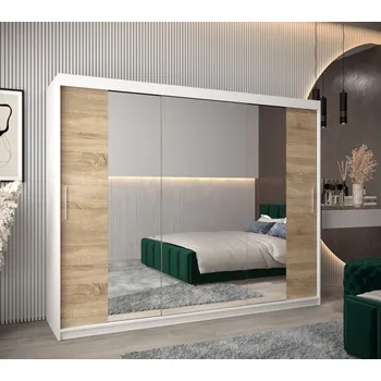 Šatní skříň Skříň s posuvnými dveřmi v šířce 250 cm TIMEA 2 - bílá / dub sonoma