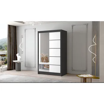 Šatní skříň Dvoudveřová skříň se zrcadlem NICA - šířka 120 cm, černá / bílá