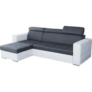 Sedací souprava Rozkládací sedačka s úložným prostorem TENERIFE - bílá ekokůže / šedá, levý roh
