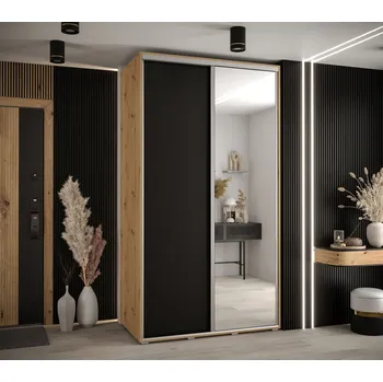 Šatní skříň Šatní skříň YVONA 3 - 130/60 cm, dub artisan / černá / stříbrná