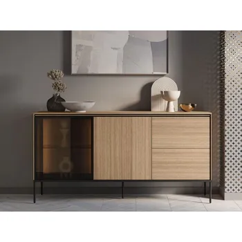 Komoda Prosklená kombinovaná komoda ANACORTES - dub + LED osvětlení ZDARMA