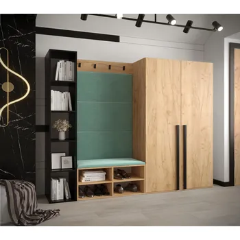 Předsíňová stěna Nábytek do předsíně s čalouněnými panely HARRISON - dub zlatý, mátové panely