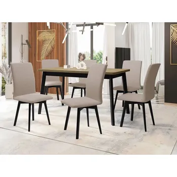 Jídelní stůl Moderní jídelní sestava 6+1 ADELBITE 10 - dub sonoma / černá / béžová