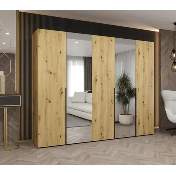 Šatní skříň Šatní skříň 250 cm ASUDA se zrcadly - dub artisan / černá