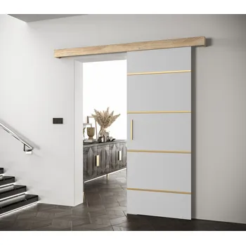 Interiérové dveře Posuvné dveře se zlatými úchyty SALOME 4 - bílé / dub sonoma
