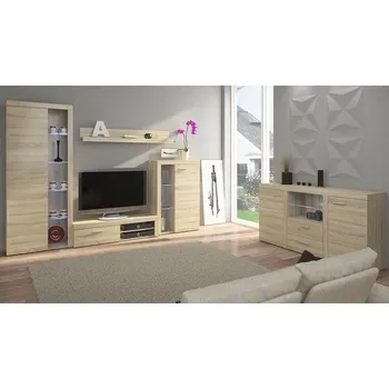 Obývací stěna Nábytek do obýváku s LED osvětlením THISE - dub sonoma