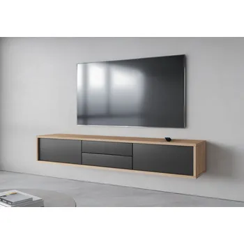 Televizní stolek Závěsný TV stolek se šuplíky IRVING 2 - dub olejovaný / antracitový