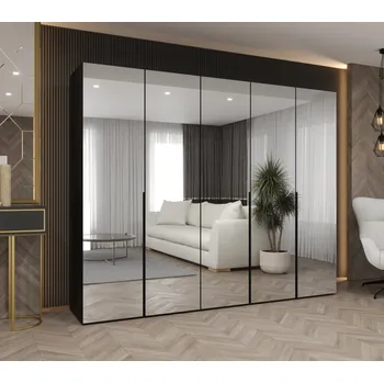 Šatní skříň Zrcadlová šatní skříň 250 cm BUGRA - černá