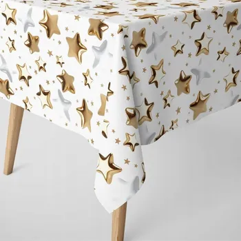ubrus Vodotěsný Vánoční Ubrus na Stůl Zlaté Hvězdičky 110x160 cm