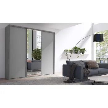 Šatní skříň Třídveřová šatní skříň 254 cm se zrcadlem AMBOY 5 - šedá