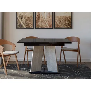 Jídelní stůl Moderní rozkládací jídelní stůl RANDOY - beton / lesklý černý