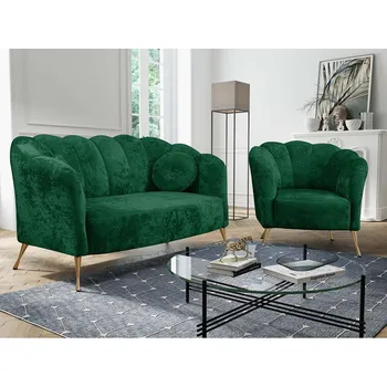 Sedací souprava Sestava sedacích souprav KOHANA - zelená / zlaté nožky