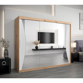 Šatní skříň Skříň s posuvnými dveřmi AJA - šířka 250 cm, dub artisan / bílá