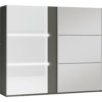 Šatní skříň Zrcadlová šatní skříň 250 JENOVEFA - grafitová / lesklá bílá