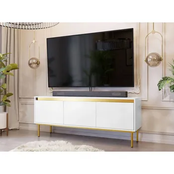 Televizní stolek Stolek pod televizi RAWIK - zlatý / bílý